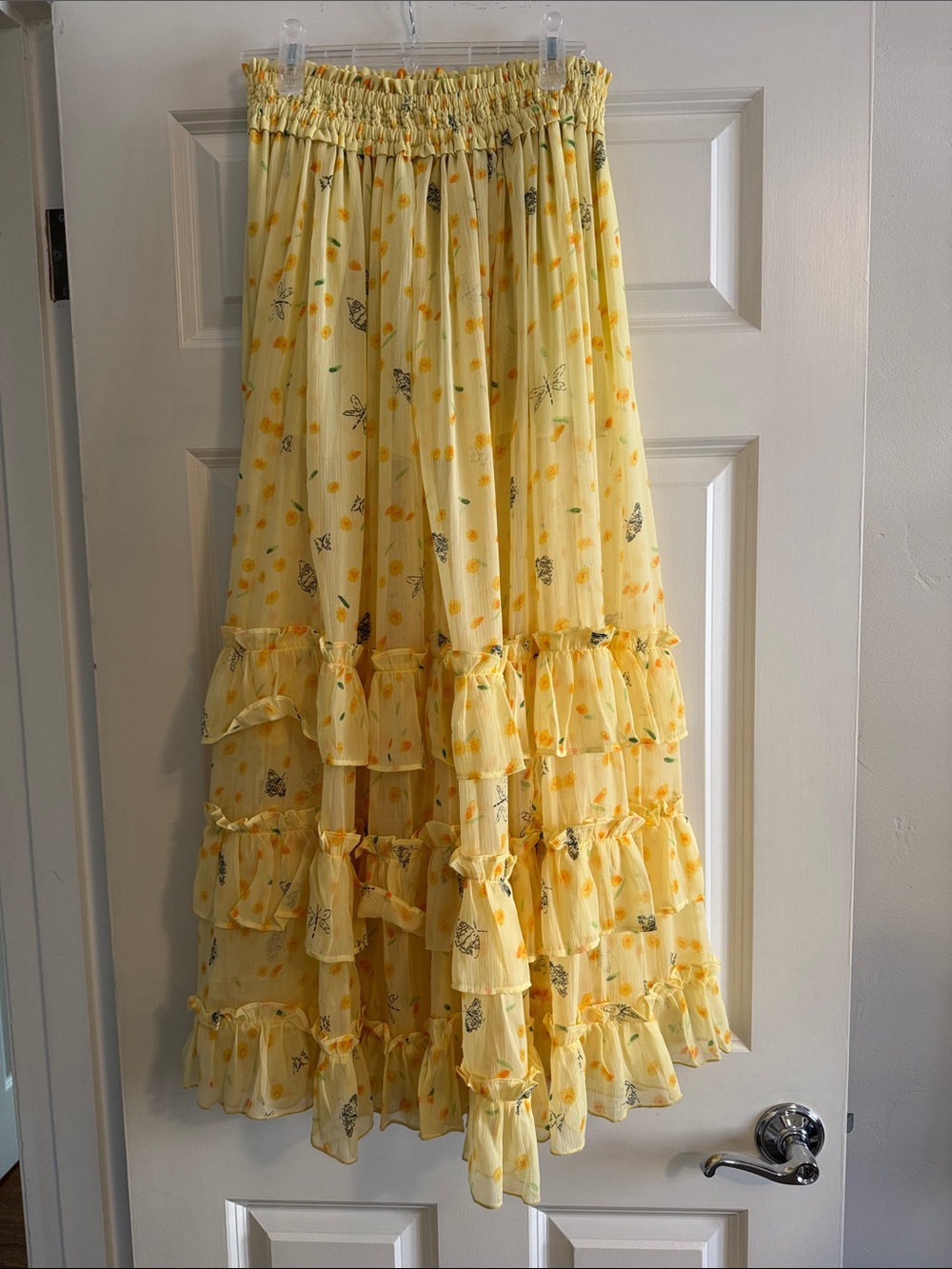 Free People Sunny Yellow Floral Ruffled Maxi Skirt - Stunning